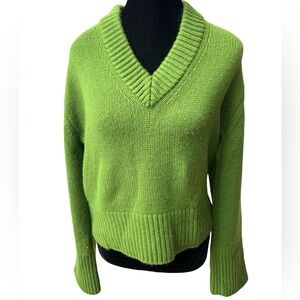 Lisa Yang Aletta Green V-Neck 100% Cashmere Relaxed Boxy Sweater Size S/M